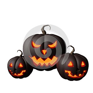 3d rendering illustration 3 black jack o' lantern pumpkin head scary halloween ornament design theme