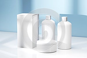 3D Rendering : illustration of blank cosmetic container mock-ups Cosmetic Bottle Set for liquid, cream, gel, lotion. Beauty produc