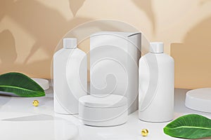 3D Rendering : illustration of blank cosmetic container mockup Cosmetic Bottle Set for liquid, cream, gel, lotion. Beauty product