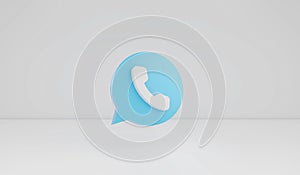 3D Rendering : Illustration of blue calling phone icon. white background. smart gadget technology concept. contact each other. bac