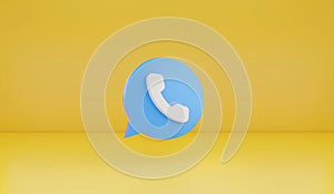 3D Rendering : Illustration of calling phone icon. yellow background. smart gadget technology concept. contact each other. backgro