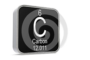 3D rendering illustration of a carbon element symbol on square block isolated on a white background