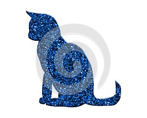 3d rendering illustration of a cat composed out of blue glitter on a white background