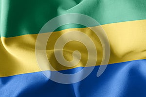 3D rendering illustration closeup flag of Gabon. Waving on the w