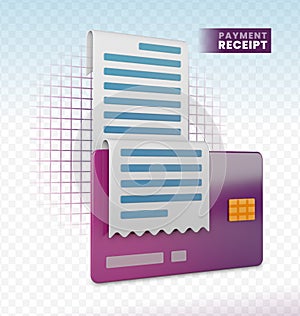 3d rendering illustration of credit card with receipt and grid as background. bills or installments for debt payments