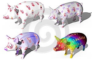 3d rendering Illustration emoticon pig set cartoon isolated