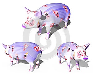 3d rendering Illustration emoticon pig set cartoon isolated