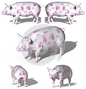 3d rendering Illustration emoticon pig set cartoon isolated