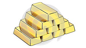 3D rendering illustration of Gold Bars stacked in the shape of pyramid as a investments financial banking concept. Stack