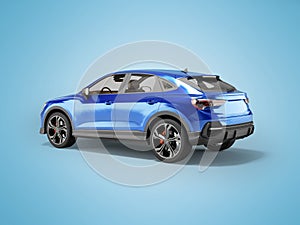 3d rendering illustration of hatchback car with dove in the back on blue background with shadow