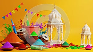 3d rendering illustration for holi festival of colors colorful gulaal