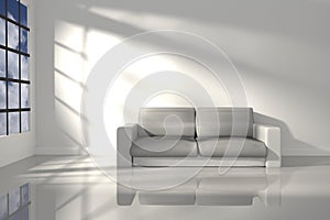 3D Rendering : illustration of interior room of minimalism white feeling with modern leather sofa furniture at the middle of room