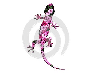 3d rendering illustration of a lizard composed out of purple and pink flowers on a white background