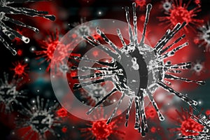 3D rendering illustration medical epidemic corona virus or covid 19 concept,close up influenza virus cell via microscope test in