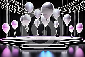 3d rendering illustration modern Empty concert stage with balloons light Design AI generated