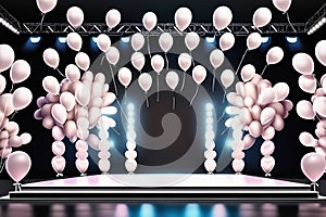 3d rendering illustration modern Empty concert stage with balloons light Design AI generated