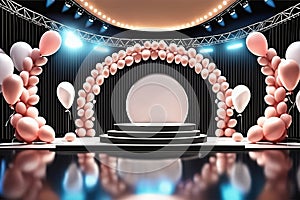 3d rendering illustration modern Empty concert stage with balloons light Design AI generated