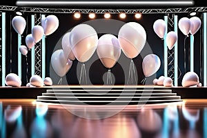 3d rendering illustration modern Empty concert stage with balloons light Design AI generated