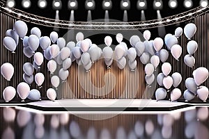 3d rendering illustration modern Empty concert stage with balloons light Design AI generated