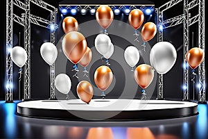 3d rendering illustration modern Empty concert stage with balloons light DesignAI generated