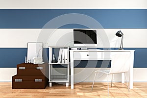 3D Rendering : illustration of modern interior Creative designer office desktop with PC computer