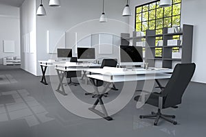 3D Rendering : illustration of modern interior Creative designer office desktop with PC computer.computer labs.working place