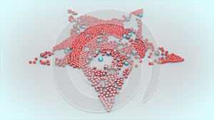 3D rendering, an illustration of a red star with five vertices of scattered red cubes on a snowy surface. Beautiful Christmas