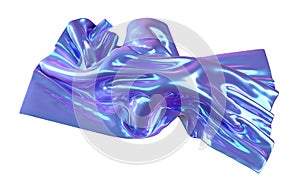 3d rendering illustration of soft cloth purple iridescent holographic material on white isolated background.