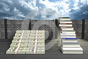 3D Rendering : illustration of success by knowledge concept.ladder to success a business or life by knowledge.Abstract cloudy sky