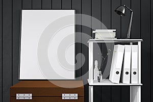 3d rendering : illustration of white mock up frame. hipster background. mock up white poster or picture frame.