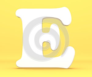 3d rendering illustration. White paper letter alphabet character E font. Front view capital symbol on a blue background