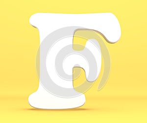 3d rendering illustration. White paper letter alphabet character F font. Front view capital symbol on a blue background