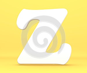 3d rendering illustration. White paper letter alphabet character Z font. Front view capital symbol on a blue background