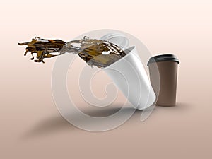 3d rendering image of spilled coffee mugs