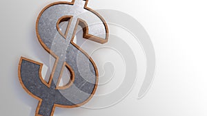 A 3d rendering image of US dollar sign made from steel and wood