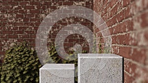 A 3d rendering image of white concrete product display on brick wall