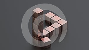 3D rendering of an impossible figure consisting of pink metal cubes. Illustration of an impossible figure, nonexistent object,