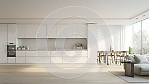 3D rendering interior of a built-in kitchen counter in kitchen room.