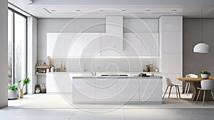 3D rendering interior of a built-in kitchen counter in kitchen room.