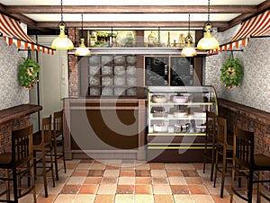3d rendering an interior of a cafe in the French style