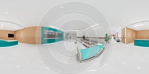 3d rendering .Interior hospital modern design . Counter and Waiting area  Empty Reception  corridior .Medical practice concept