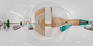 3d rendering .Interior hospital modern design . Counter and Waiting area  Empty Reception  corridior .Medical practice concept