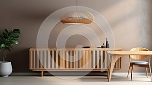 3D rendering interior of a modern dining table and chair.