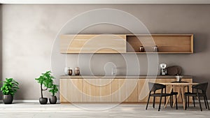 3D rendering interior of a wooden kitchen counter.