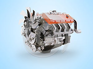 3d rendering internal combustion engine on blue background with shadow
