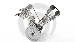 3d rendering of an internal combustion engine. Engine parts pistons, camshaft, chain, valves and other mechanical parts