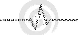 3d rendering of an iron chain lying in a shape of a heart rate with several broken links.