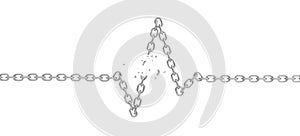 3d rendering of an iron chain lying in a shape of a heart rate with several broken links.