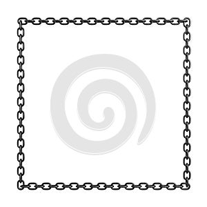 3d rendering of an iron chain lying on a white background in a shape of a large square.