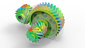 3D rendering - isolated FEA study for a geared assembly